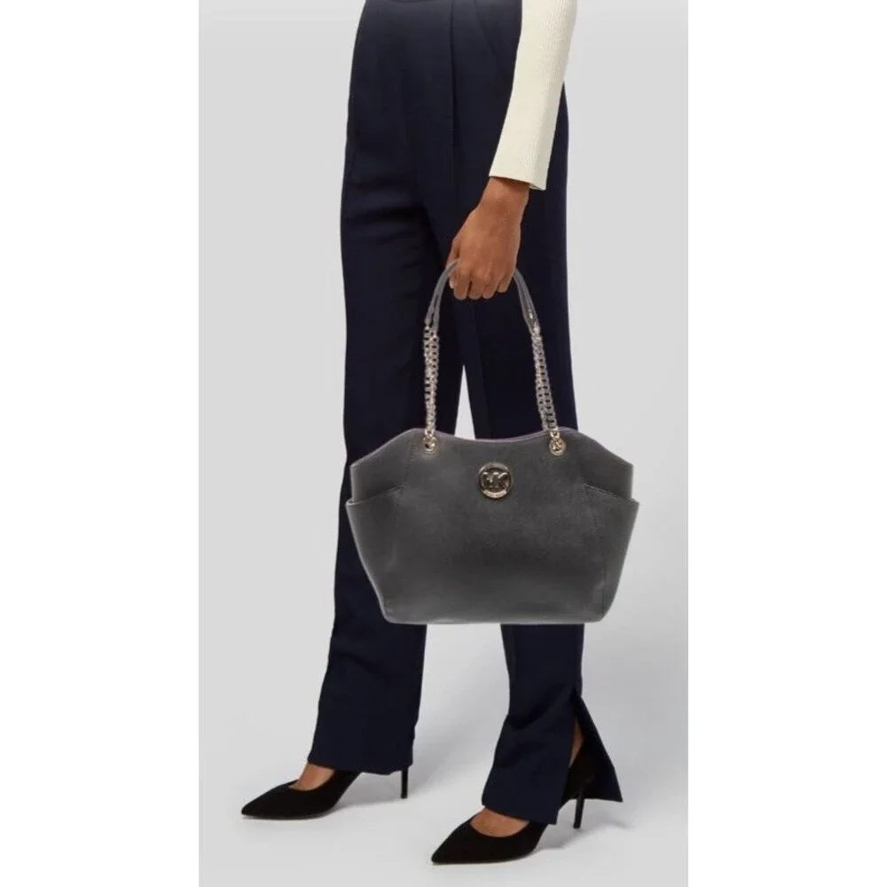 Michael Kors MK Jet Set Saffiano Black Leather Shoulder Tote VINTAGE Bag Large